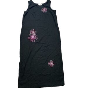 a.b.kambdin dress vintage black linen‎ Embroidered long maxi Vacation resort